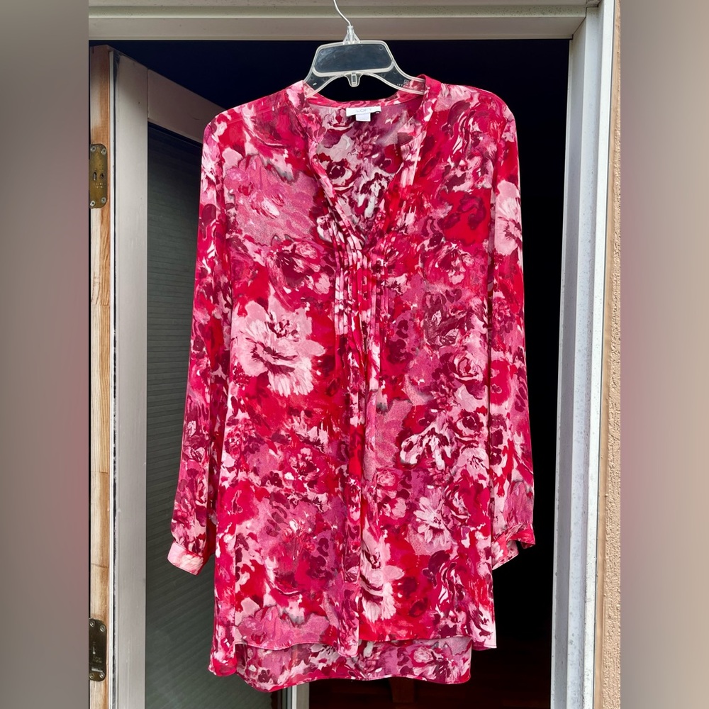 LOFT Vibrant Red and Pink Floral Blouse